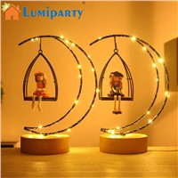 LumiParty Lovely Girls Moon Shape LED Desk Lamp Fairy Lights Bedroom Nightlights Resin Craft Toy Decoration Romantic Lighting