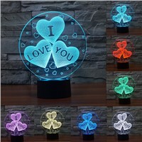 Acrylic 7 Color Changing USB charge 3D HEART I LOVE YOU LED night light with 3D luminous Decor  table lamp nightlight IY803376