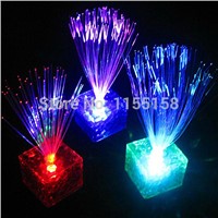 7 Color Changing Optical Fiber Flashing LED Cube Nightlight Lamp Party Xmas Decoration Gift  IA904