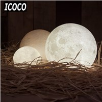 ICOCO 3D Print Simulation Moon LED Nightlight Touch Control USB Charging Desk Lamp 8/10/12/13/15/18/20cm +/- Stand Drop Shipping
