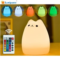 Lumiparty USB Charge Carton Night Light Silicone Remote Timer Cute Cat Lamp Tap Control Lamp For Kids Bedroom Nursery Baby