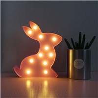 DELICORE 11 Leds Pink Rabbit Marquee Night Lights LED Battery Children Baby Cute Night Lamp Bedroom Decora Light  S105
