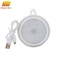 [MingBen] LED Night Light PIR Motion Sensor Round LED Cabinet light Energy Saving Wall Lamp Lighting By USB Charging For Closet