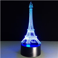 Novelty France Eiffel Tower 3D Illusion Night Light Visual LED Table Lamp Bedroom Decor Lighting Birthday Gift