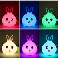 Cute Rabbit LED Night Light Baby Kids Bedroom Lamp Multicolor USB Rechargeable Tap Sensor Control Nightlight CLH@8