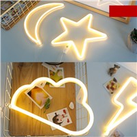 Novelty Heart Shaped Neon Night Light Warm White Cloud Lightning Battery/USB Marquee LED Wall Light For Home Christmas Decor