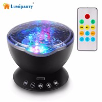 Lumiparty Ocean Wave Music Projector LED Night Light with High Power Speaker 7 Color Changing Modes for Living Room and Bedroom