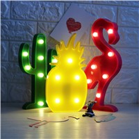 DELICORE Lovely Flamingo Pinapple Cactus LED Night Light Cartoon Warm White Lamp Battery Operated Baby Room Bedside Lights M03