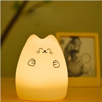 USB Rechargeable LED Colorful Night Light Cat Silicone Soft Cartoon Baby Nursery Lamp for Children Gift CLH@8