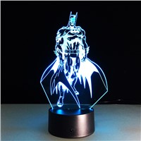 Batman Shape Acrylic Night Light 3D Stereo Vision Lamp 7 Colors Changing USB Bedroom Bedside Night light Creative Gifts