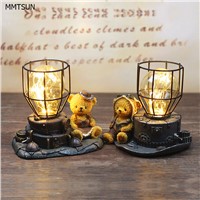 Novelty Copper Wire String Light Cute Bear Vintage Resign Table Lamps Bear Pilot Night Light for Baby Room