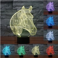 Acrylic 7 Colors Changing Animal Horse Led Nightlights 3D light LED Desk Table Lamp USB 5V Lamps for Home Decoration IY803455