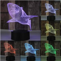 Novelty Light Shark 3D illusion LED Night Light Touch Switch Table Lamp USB 7 Color Room Decor Colorful LED Lighting for Gift