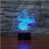 Drum Set 3D LED Lamp Rock and roll 3D Night Light 7 Color Changing Touch Table  Lamps Acrylic Musical Instruments Desk Lamp