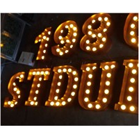 3D advertising channel letters stainless steel lamp bulb sign letters,Creative Vintage Arts Alphabet Wall light letters