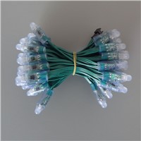 All GREEN wire(20AWG) addressable DC5V 12mm through hole WS2811 led smart pixel node,IP68 rated;50pcs per strand