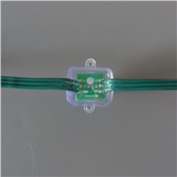 Square type all GREEN wire(20AWG) addressable DC5V 12mm through hole WS2811 led smart pixel node,IP68 rated;50pcs per strand