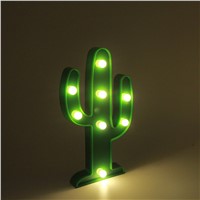 3D Marquee Cactus Lamp With 8 LED Battery Operated Night Light Warm White Indoor Lighting