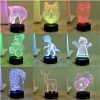 7 Color Lamp 3D Visual Led Night Lights for Kids Robot Wolf Deer Horse Touch USB Table Lampara Lampe Baby Sleeping Nightlight