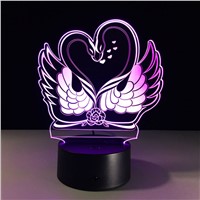 Colourful  Two Swans 3D Table Lamp Acrylic Stereo Lights Children&amp;amp;#39;s Room Decorative For Birthday Christmas Toys