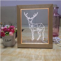 Creative LED Photo Frame Night Light Solid Wood USB Interface 3D Desk Lamp New Peculiar small Deer Photo Frame decorative Lamp