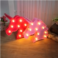 3D Marquee Unicorn Head Table Lamp 10 LED Battery Operated Night Light Children&amp;amp;#39;s Room Decorative