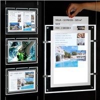 6 Units A3 Landscape Cable Wire Hanging Single Sided LED Window Display Light Panels with U Pocket for Real Estate Agent