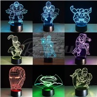 Marvel Superheroes 3D Night Lights Novelty 3D Touch Iron man Table lamp Decoration 7 Color RGB 3D LED Lights For Kids Gifts Dec