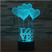 3D Illusion Heart Ballons LED Bulbing Night Light Romantic Atmosphere Table Lamp Home Decor Gadget Nightlight Gift For Lovers