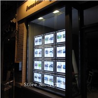 12PCS A3 Single Sided Acrylic LED Frame Window Hanging Display Light Panel with U Pocket for Real Estate Agent,property agent