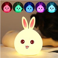 Bunny Lamp LED Children Night Light Rabbit Multicolor Silicone Soft Baby Nursery Lamp Tap Control Warm White/7-Color Breathing
