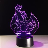 7 Color Changing Tiger Head 3D led Lamp Dragon USB Charge 3D night lightIllusion LED Night Light Colorfulbedroom lamp