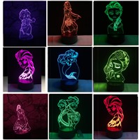 3D Elegant Fairy Tale Mermaid Princess Snow illusion LED Baby Night Light RGB Lighting Bedroom Lampda Home Decor Girls Xmas Gift