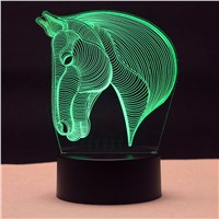 7 Color Horse Head Lamp 3D Visual Led Night Lights for Kids Touch USB Table Lampara  Lampe Baby Sleeping Nightlight