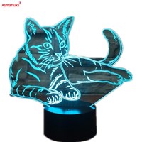 Lying Down Cosy Cat 3D LED Lamp Acrylic Night Light USB Touch  Light Children Cute Night Bedroom Light leisure 7 Colorful Gifts