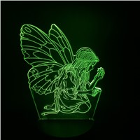 Home Decor Butterfly Fairy Girl Wing Night Light 3D Version Bulb Lamp Color Change Child Kids Birthday Christmas New Year Gifts