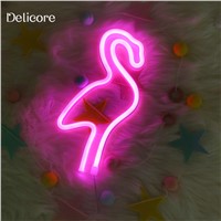 DELICORE New USB Battery Neon Lamp Holiday Light Flamingo Shaped LED Night Light Home Festival Wedding Decor S196