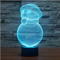 2016 Christmas Snowman colorful 3D lamp energy saving LED illusion light creative vision stereo lamp