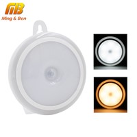 [MingBen] LED Night Light PIR Motion Sensor Round LED Cabinet Light Energy Saving Wall Lamp Lighting By USB charging For Closet