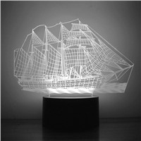 Unique 3D Small Night Light Sailing Ship Pattern 7 Color Bedroom Decorate Coloful LED Night Light Lamp for Children Gift
