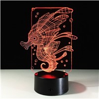 New 2017 Marine Animals Small Seahorse 3D Lamp LED Creative Colorful Visual Light  USB Vision Stereo Baby Nightlight