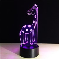 Acrylic 3D LED Lamp Giraffe Small Night Light Remote Touch Switch Atmosphere Lamp 7 Colors Changing Sitting Creative Gif
