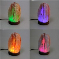 1PC Natural Hand Carved USB Wooden Base Himalayan Crystal Rock Salt Lamp Air Purifier Night Light
