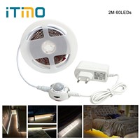 iTimo 2M 60LEDs Motion Sensor LED Strip with Automatic Shut Off Timer Bed Night Lights Wardrobe Cabinet Lamp EU/US Plug