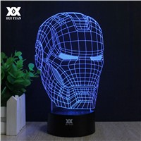 Super Hero 3D illusion Night Light Iron Man Mask Shape LED Table Lamp Home Decoration Lights as Gift HUI YUAN Brand