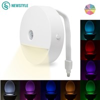 8 Colors LED Sensor Night Light Motion Activated Toilet Night Lights Color Changing PIR Automatic Night Lamp or Bathroom