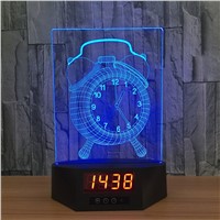 Alarm Clock Acrylic 3D Calendar Desk Lamp LED Night Light Baby 7 Color Change Remote Switch Clock Creative bedroom Colored light