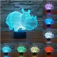 animal 3D light Rhinoceros Lamp Handmade Plexiglass USB touch sensor Colorful Light Acrylic LED Christmas Gift Kid Toys IY803518