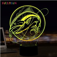 Fishing Model 3D Illusion Light Novelty Gift 7 Color Touch USB Table Lamp as Bedroom Sleeping LED  NightLights