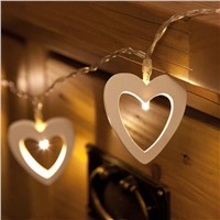 Warm White 10 Wooden Heart Led Battery Fairy String Light Xmas Wedding Decor